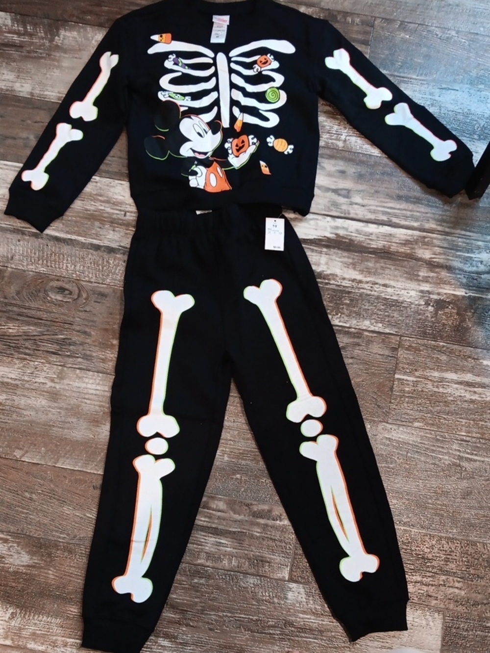 Disney Black Glow Skeleton Mickey Costume Set Size 5T